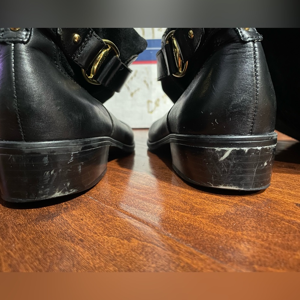 Ralph Lauren Black Leather Boots with Gold Accent - Picture 3 of 5